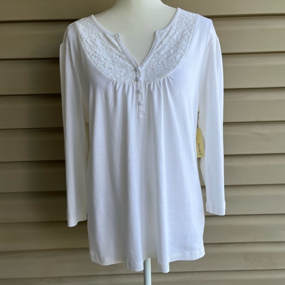 St. John's Bay Tops - •St. John’s Bay• NWT Lace Detail Knit Peasant Top - XL
